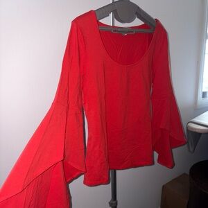 Boston Proper Vibrant Red Bell Sleeve Blouse